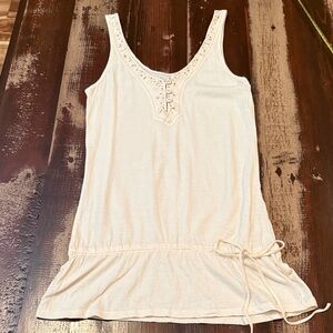 Hollister Cream Embroidered Drawstring Tank